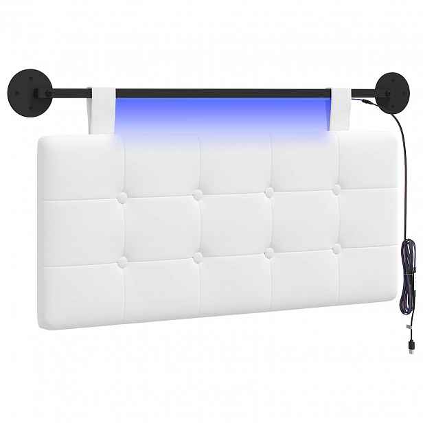 vidaXL Závěsné čelo postele S LED osvětlením Bílá Textil