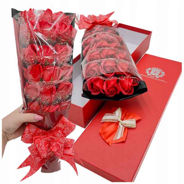 3x Flower box mýdlové růže červené dárek v krabičce na Den učitelů