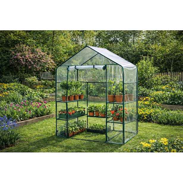 Mini fóliový skleník s policemi BestBerg BBGH-195 / 143 x 73 x 195 cm / černá/transparentní