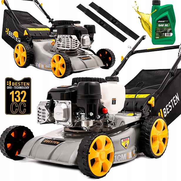 Výkonná Benzínová Sekačka Na Trávy S Pohonem Ohv 132CC 41 CM, Lehký Olej, 2 X Nůž