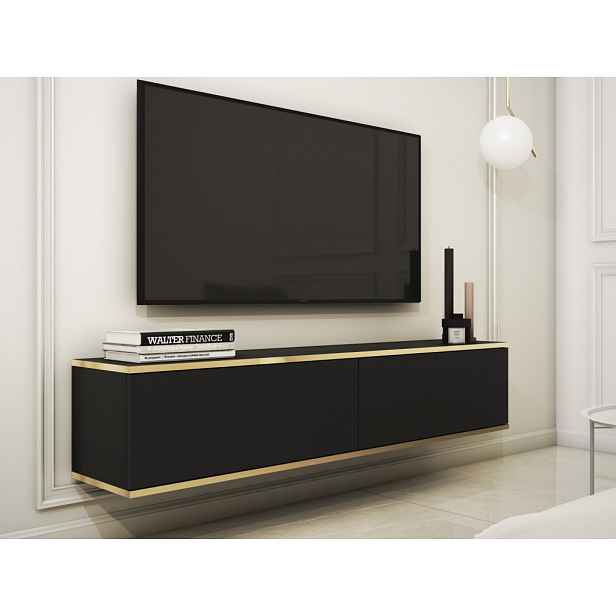Závěsná TV skříňka Orfeo, 135 cm, černá/zlatá