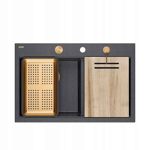 Quadron Marc 120 Granitový dřez 2-komorový 76x50x22 cm, sada Černá