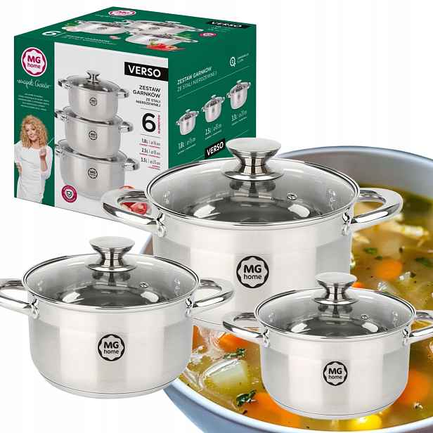 Sada 3 Hrnců Mg Home Verso Ocelová Sada 6 Dílů Inox Indukce