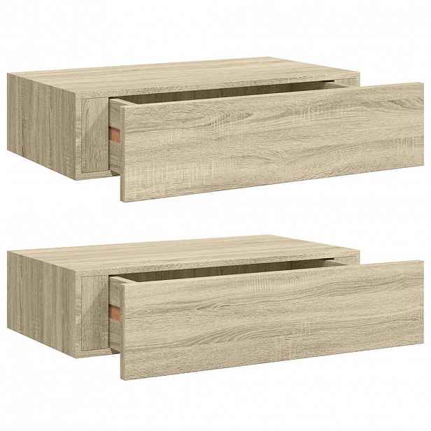 vidaXL Nástěnné police se zásuvkou 2 ks dub 40 x 23,5 x 10 cm MDF