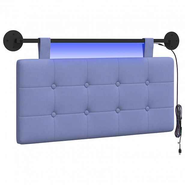 vidaXL Závěsné čelo postele S LED osvětlením Modrá džínovina Textil