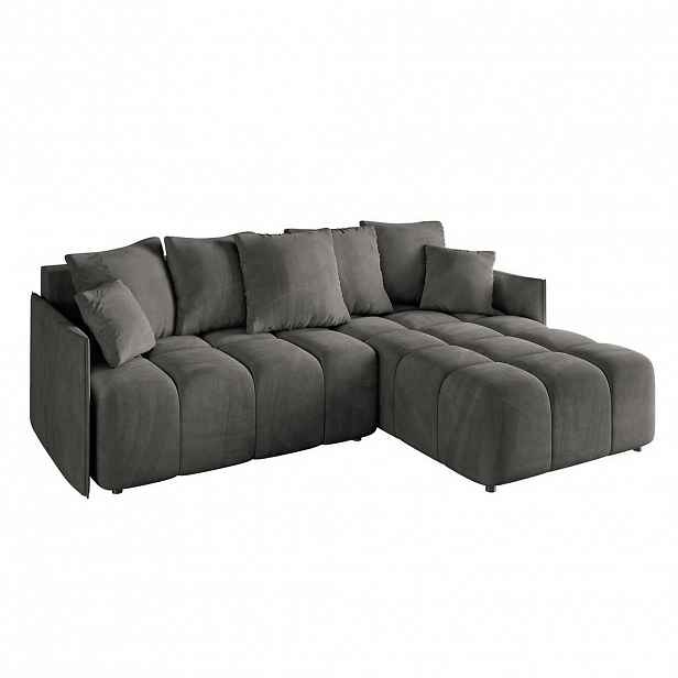 ALTDECOR ROHOVÁ SEDACÍ SOUPRAVA s otomanem vpravo LONLI-L 251x189x68 antracitový velur