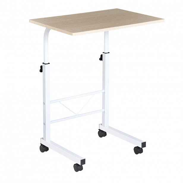 Modfu ODKLÁDACÍ stolek z oceli 60x40x68-78 cm javorová výškově nastavitelný na kolečkách s brzdami, ve tvaru C