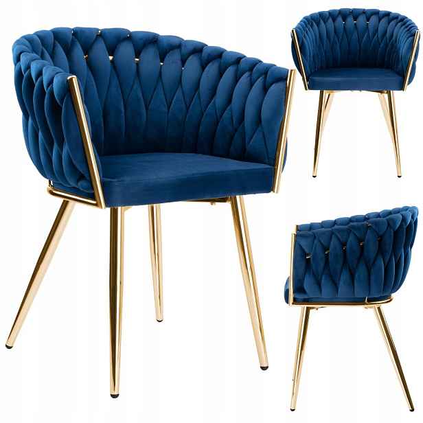 Pletené velurové křeslo Cofton Gold Velvet, tmavě modré