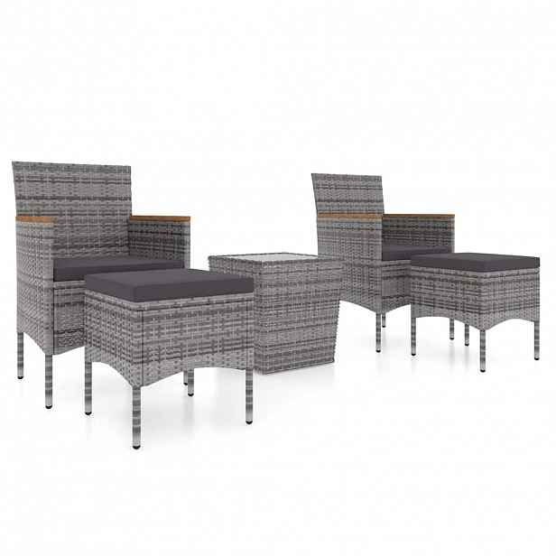 vidaXL 5dílný zahradní bistro set polyratan a tvrzené sklo šedý