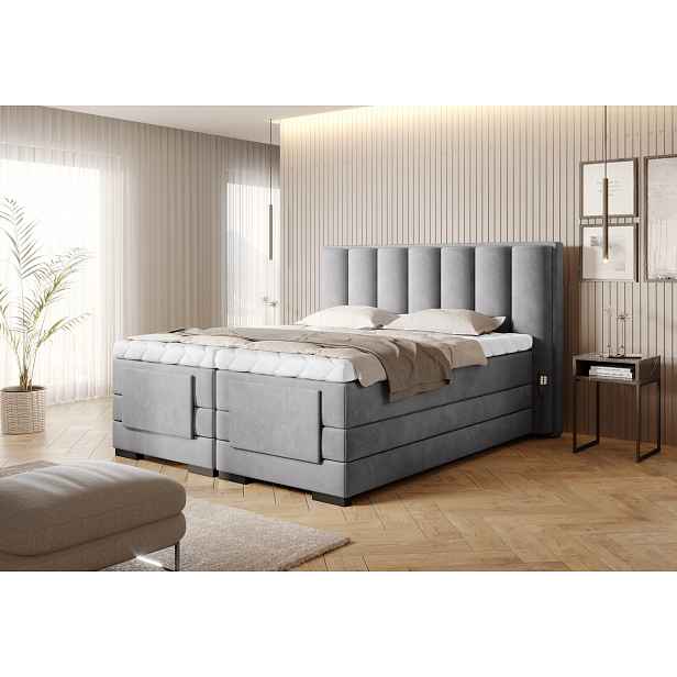 Manželská polohovací postel 180x200 VERION - světle šedá