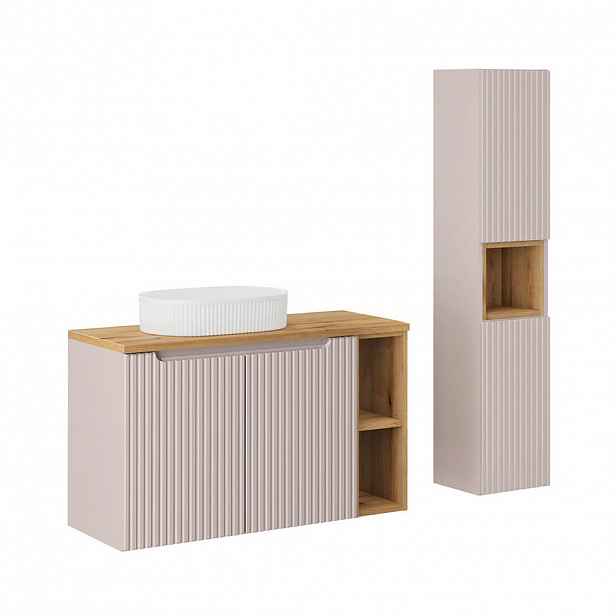 Petits-meubles KOUPELNOVÝ NÁBYTEK 100.4cm Riva 2er-Set Kašmír a dřevo