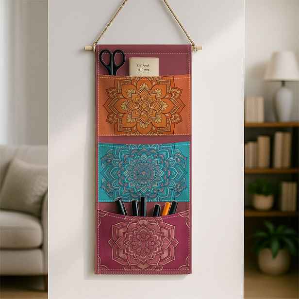 TEMU 1ks Boho Mandala Nástěnná Úložná Taška s Více Kapsami - Pevná Samostatně Stojící Závěsná Taška Vhodná pro Domácnost, Koupelnu, Organizaci