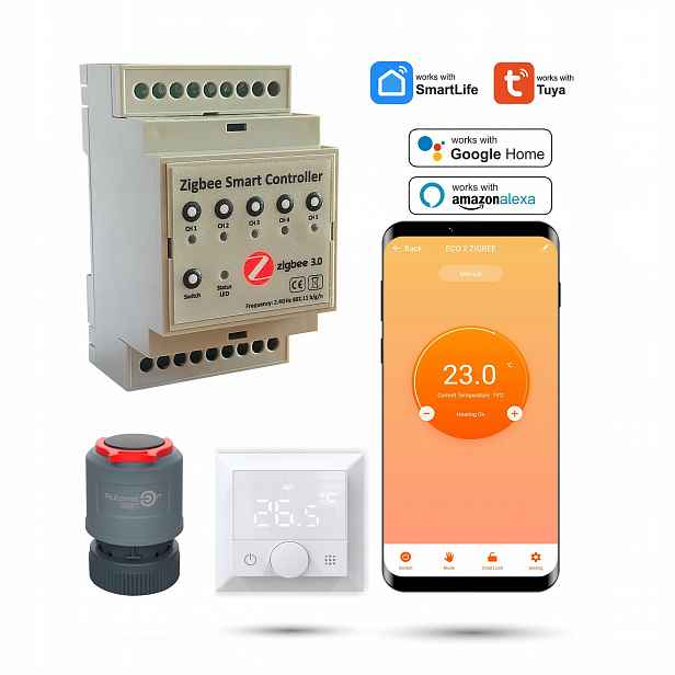 Bezdrátový set pro podlahovku Zigbee 3 sekce s termostaty Eco 2