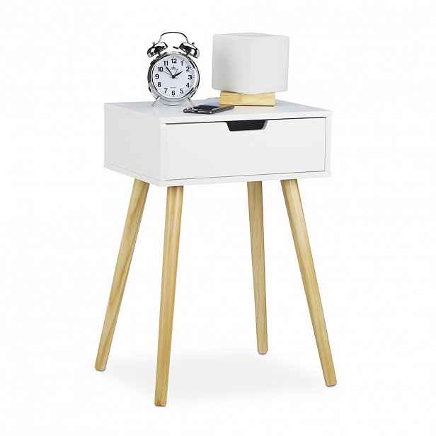 Relaxdays NOČNÍ STOLEK Bílá přírodní s zásuvkou MDF borovice 60 cm