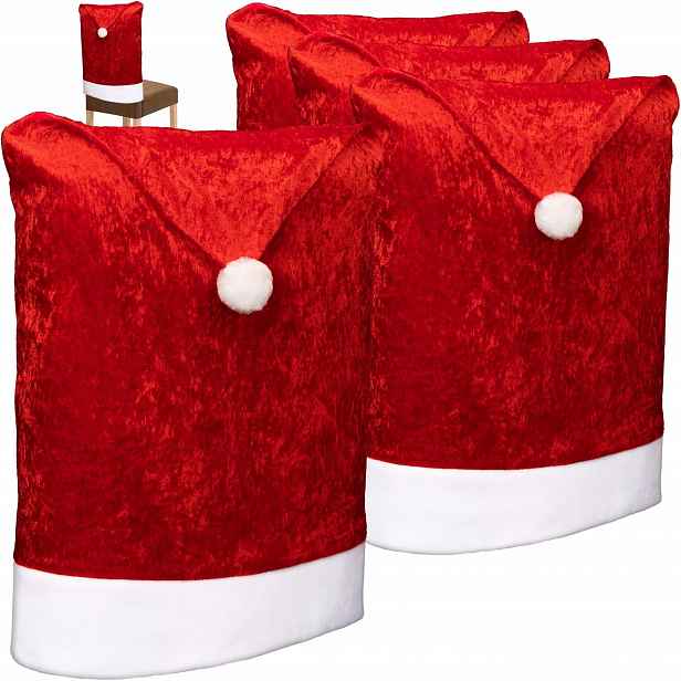 4X Potahy 40x80 cm Na Křesla Mikulášská Čepice Ozdoby Židlí Na Vánoce
