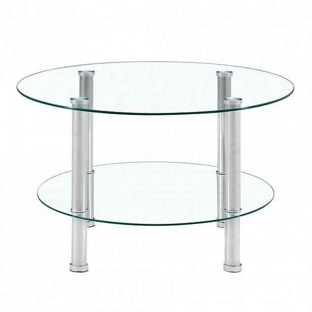 Modfu KONFERENČNÍ stolek z skla a kovu 70x70x42 cm stříbrná, transparentní dvouúrovňový s odkládací plochou