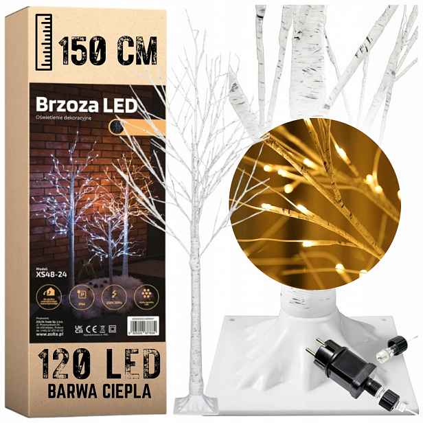 Vánoční stromek 150 cm 120 Led teplá vánoční dekorace bříza