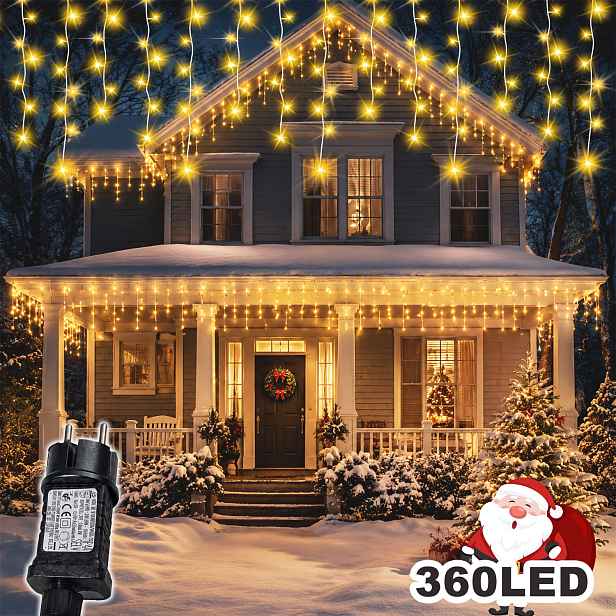TEMU 15/10M Vložené vánoční ledovcové světla, 360/240 LED teplé bílé venkovní pohádkové světla, 12 režimů svícení s pamětí a časovačem. Perfektní pro