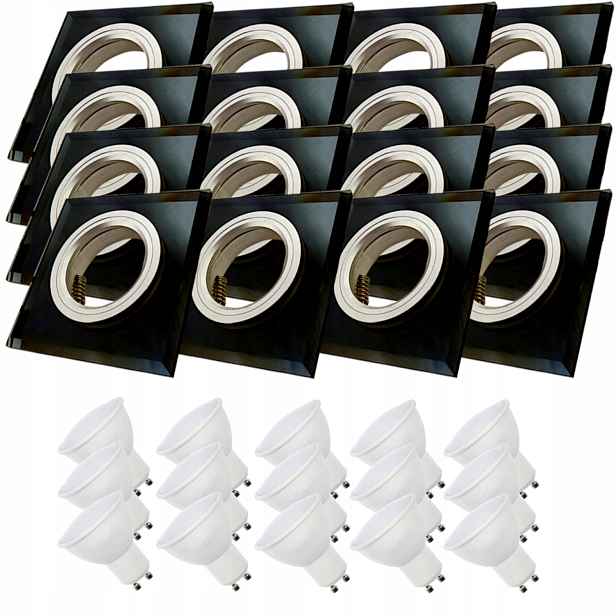 16 x Černá Skleněná Stropní Lampa Čtverec Objímka Očko Led Žárovky 7W