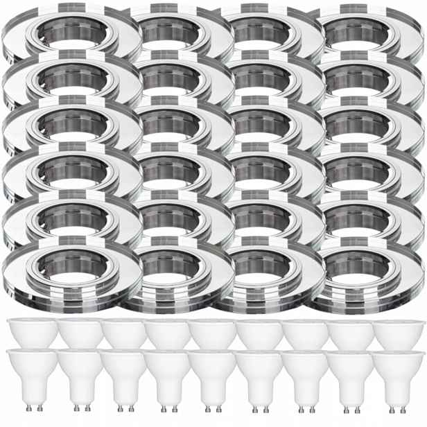 24 x Pevná Stropní Lampa Halogenová Objímka Sklo 3W Led Žárovky
