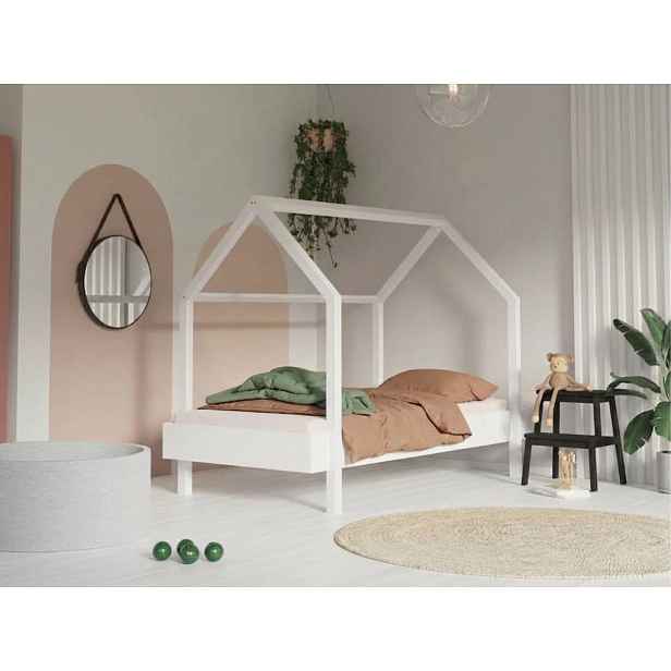 Benlemi Dětská postel domeček MODULAR s bočním štítem BÍLÁ Zvolte rozměr: 90x200 cm, Zvolte variantu: Bez čela