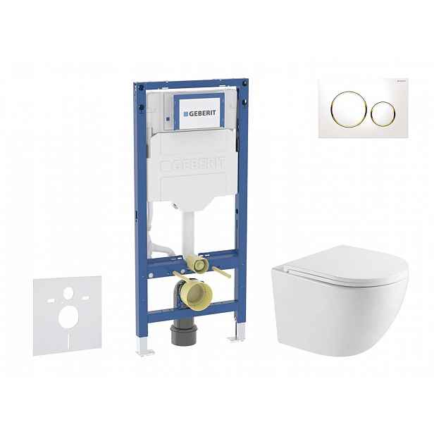 Geberit Duofix - Set předstěnové instalace, klozetu Oudee a sedátka softclose, tlačítko Sigma20, bílá/pozlacená SANI11CA3199