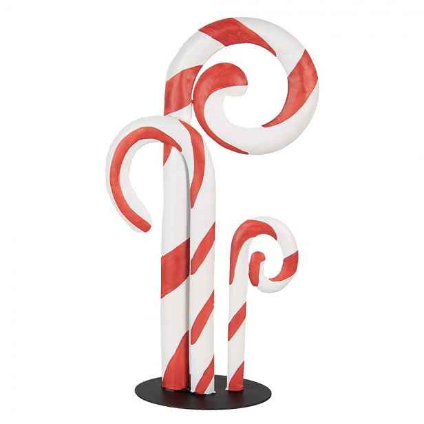 Červeno-bílá kovová dekorace lízátka Candy Cane - 24*11*46 cm Clayre & Eef