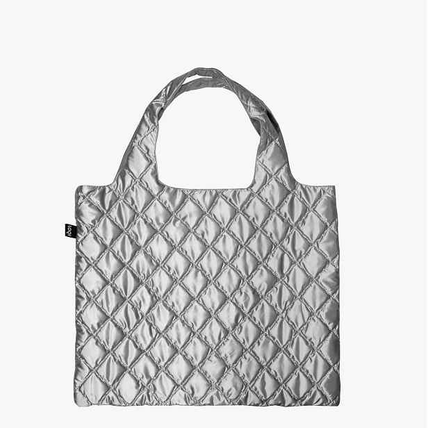 Prošívaná taška LOQI METALLIC Silver Puffy Medium Bag