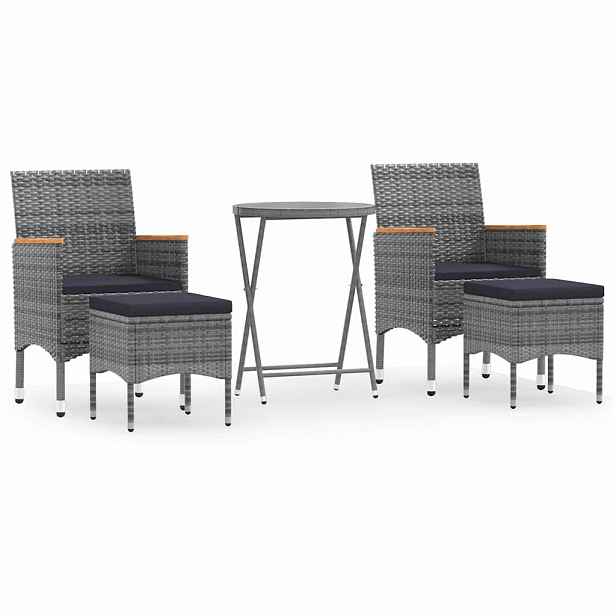 vidaXL 5dílný zahradní bistro set polyratan a tvrzené sklo šedý