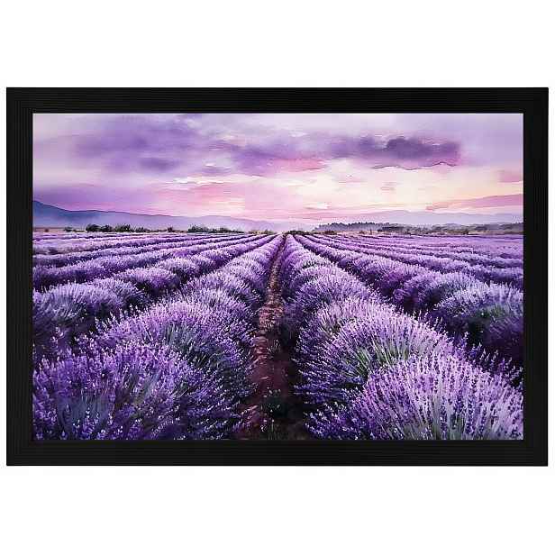 Plakát Rámeček Dřevo Krajina Pole Plantáž Květiny Levandule Fialová 60x40