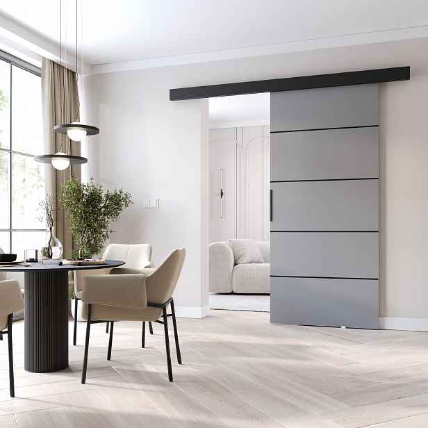 VÝPRODEJ - Interiérové dveře na stěnu BARRET 20 - 76 cm, šedé / černé