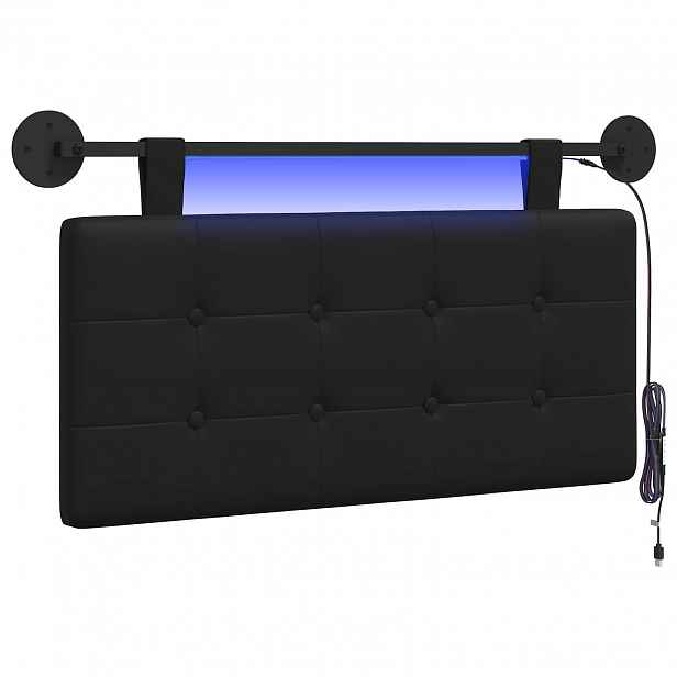vidaXL Závěsné čelo postele S LED osvětlením Černá Umělá kůže