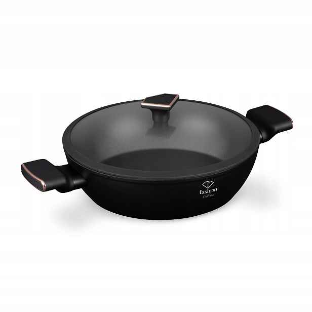 Hrnec mělký s poklicí 28 cm, Fashion FTV-0035 Matte Black-Rose Gold