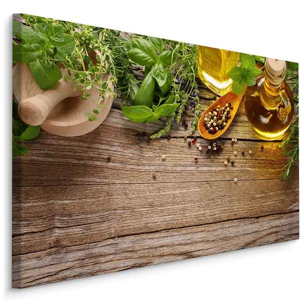 Moderní obraz na plátně do kuchyně Provensálské Bylinky S Olejem Varianta: 90x60