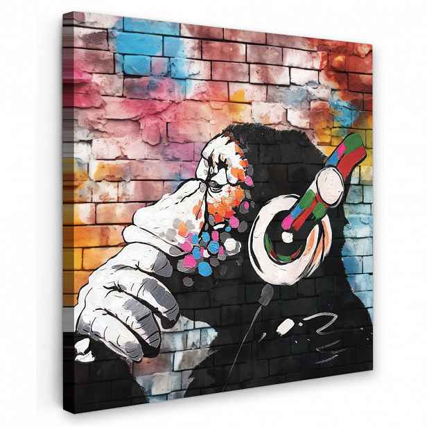 MuchoWow OBRAZ NA PLÁTNĚ Opice - Graffiti - Hudba 20x20 cm