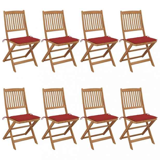 Skládací zahradní židle s poduškami 8 ks akácie / látka Červená