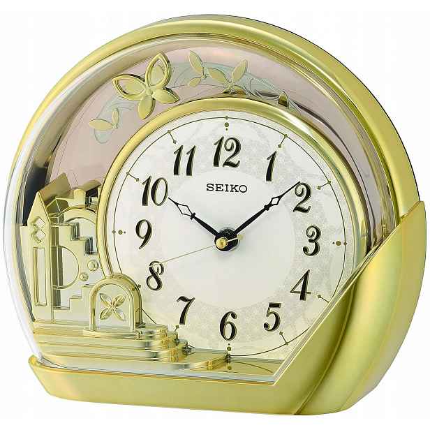 Elegantní Japonský Zlatý Krbový Hodinový Stojan S Kyvadlem Seiko QXN232G