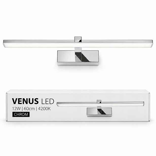 Led lampa nad zrcadlo Venus 12W 60 cm chromová koupelnová nástěnná lampa 4200K IP44