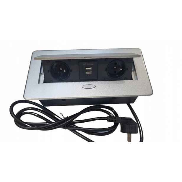 Zásuvka/Modul/Box zatahovací Oval nábytkový port 2GNIAZDA+2USB šedá barva