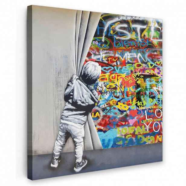 MuchoWow OBRAZ NA PLÁTNĚ Graffiti - Chlapec - Ilussie - Street art 50x50 cm