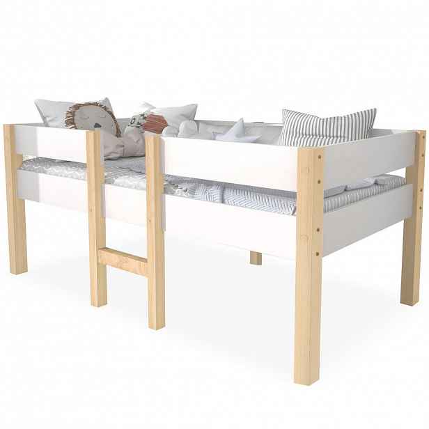 OKWISH DĚTSKÁ postel 90/190 cm bílá z borovicového masivu s bezpečnostním zábradlím a spodním úložným prostorem