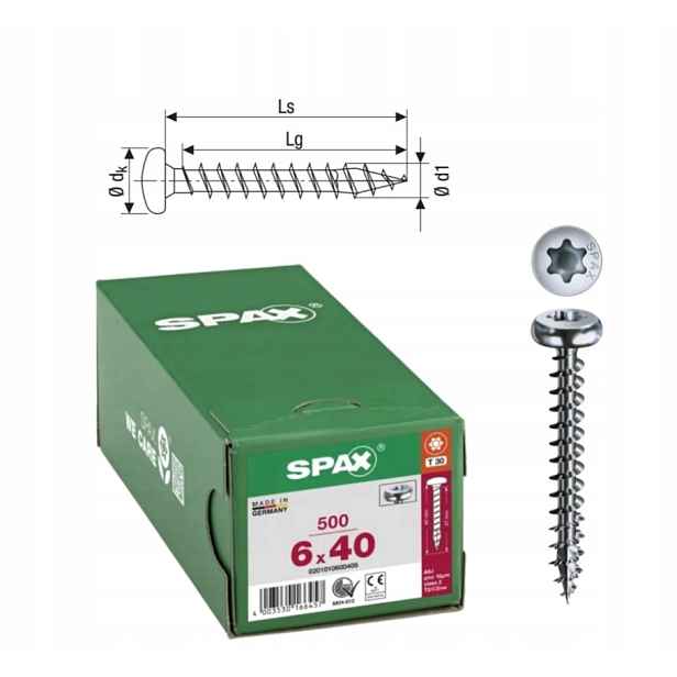 Univerzální šroub do dřeva spax 6 x 40 Wirox Hb Tx 500 ks