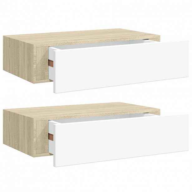 vidaXL Nástěnné police se zásuvkou 2 ks dub a bílé 40x23,5x10 cm MDF