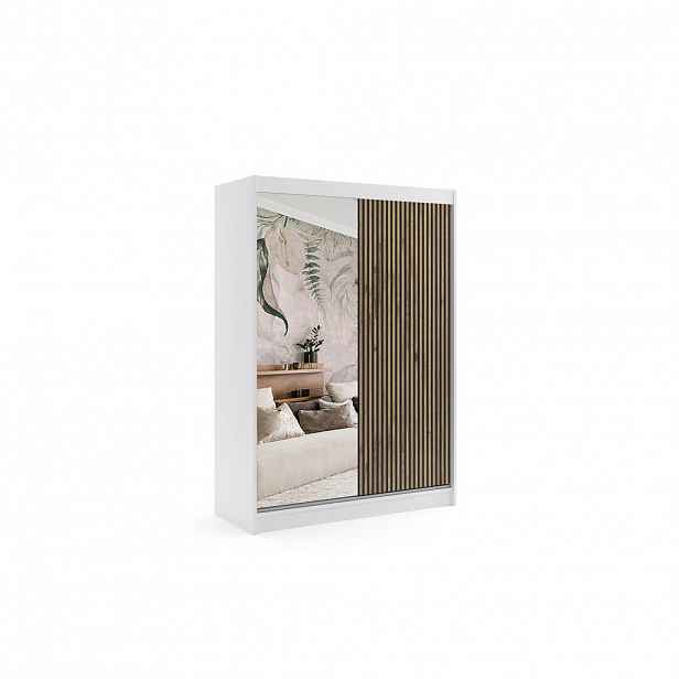 ALTDECOR ŠATNÍ SKŘÍŇ VILAN s zrcadlem – 150 cm – bílá | dub wotan