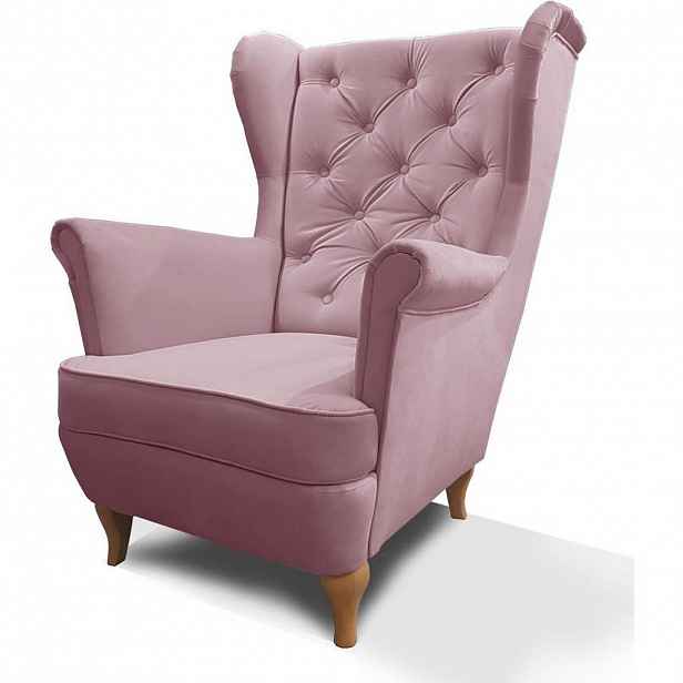 Beautysofa KŘESLO Chesterfield Falco růžové s dřevěnými nohami