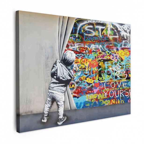 MuchoWow OBRAZ NA PLÁTNĚ Graffiti - Chlapec - Ilussie - Street art 80x60 cm