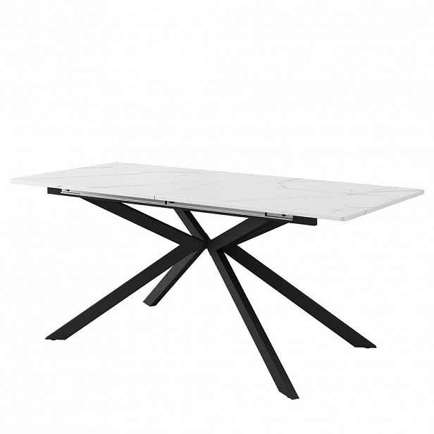 OKWISH JÍDELNÍ stůl 150/180/70/76 cm černo-bílý z MDF s rozkládací deskou a křížovou podnoží