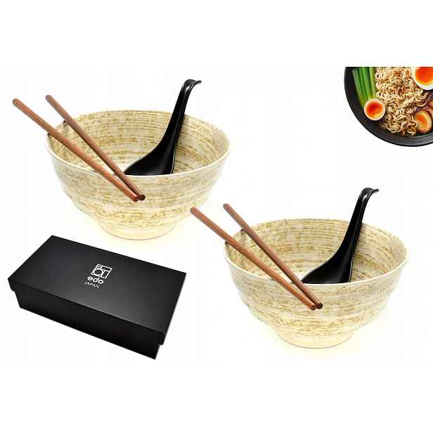 Sada 2 misek s lžícemi a paličkami Udon Kaigara 800 ml Box