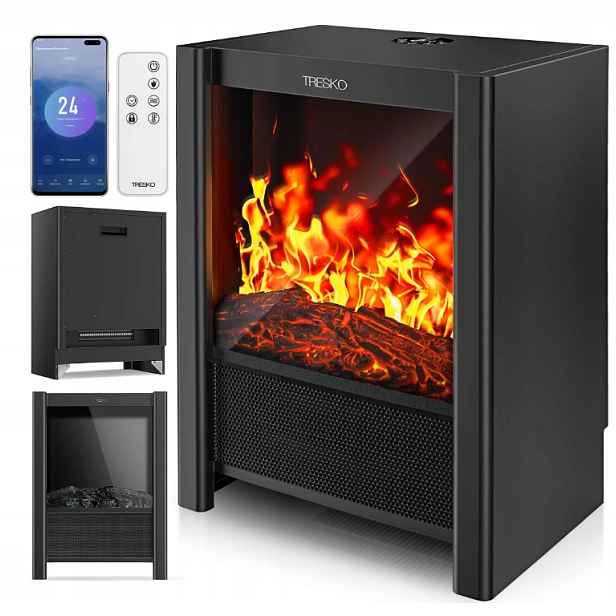 Elektrický krb s topením 2000 W Tresko Černý