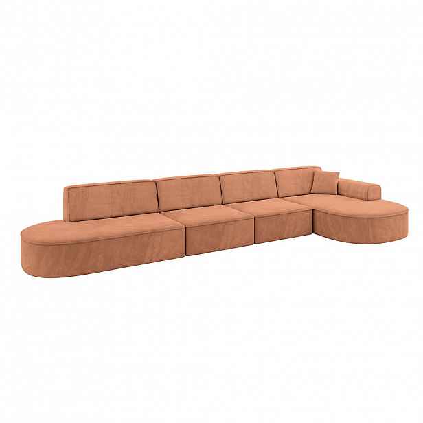 ALTDECOR ROHOVÁ SEDACÍ SOUPRAVA s otomanem vpravo MARI-L3 – 413 x 171 x 79 cm, oranžová, velur
